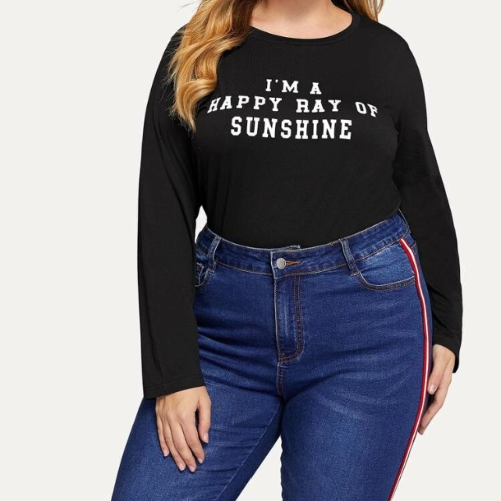 Black With White Letter Print Long-Sleeve Shirt